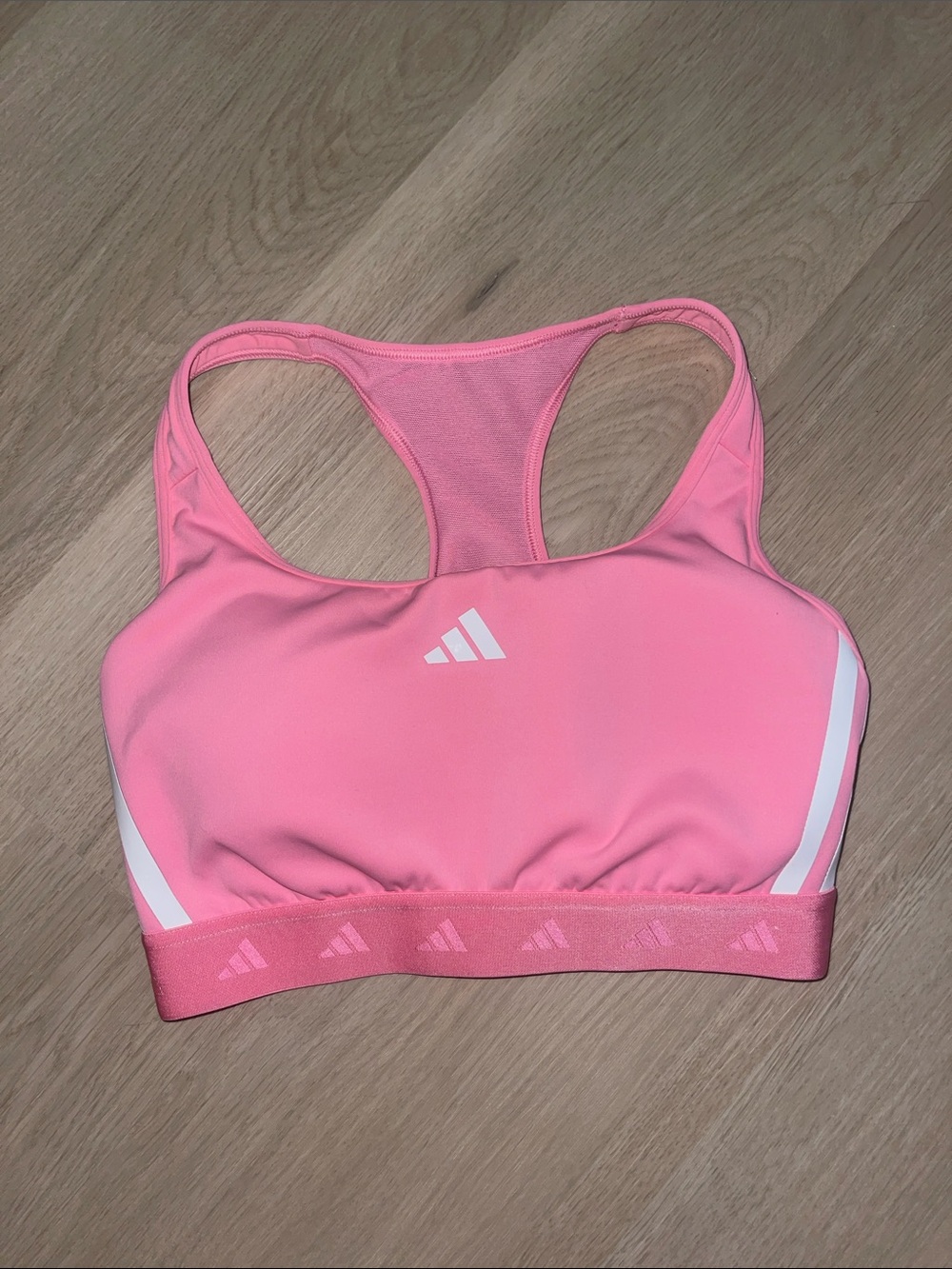 adidas Pink Racerback Training Sports Bra with White Accents